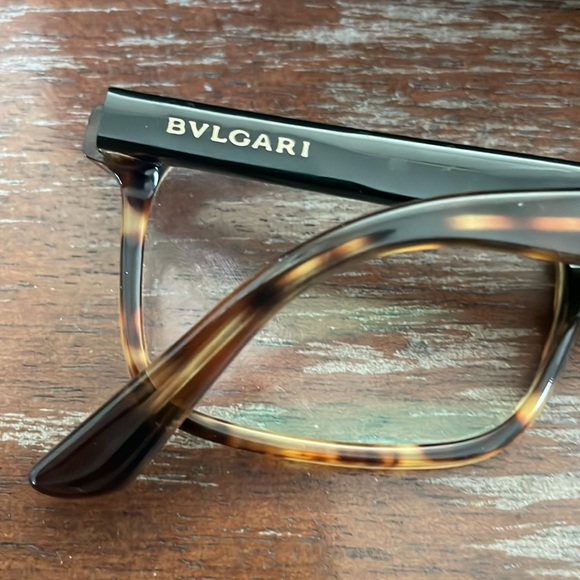 Bulgari 3018 5251 Havana clear brown tortoise eyeglasses with round black case - Picture 3 of 16